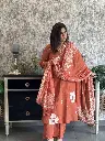 Rust Cotton 3pc Set with White Flower V neck 2.webp