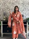 Rust Cotton 3pc Set with White Flower V neck 1.webp