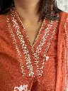 Rust Cotton 3pc Set with White Flower V neck 3.webp