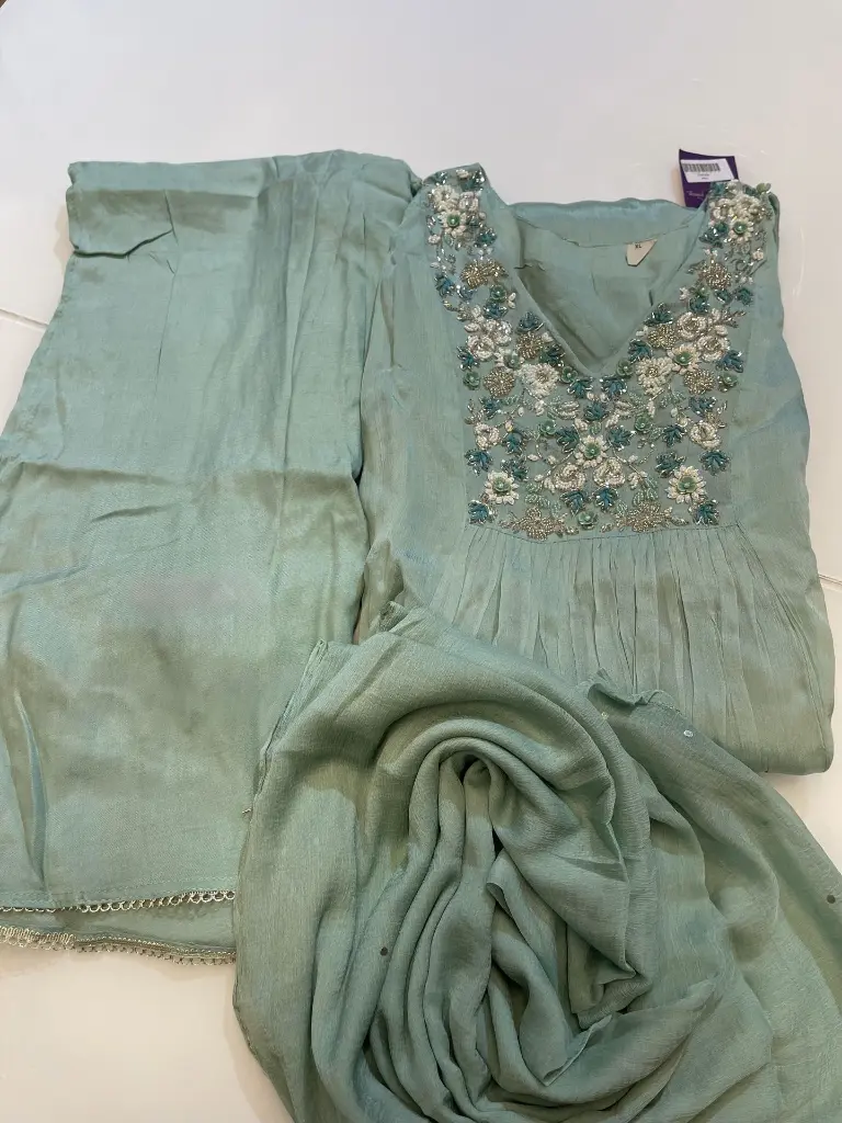 Beautiful Pearl Jardozi Work Sea Geen Suit.webp
