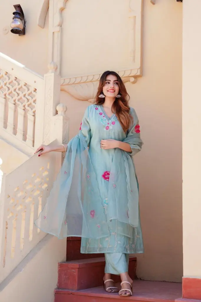 Stylish pastel Blue embroidered Suit set 6.webp