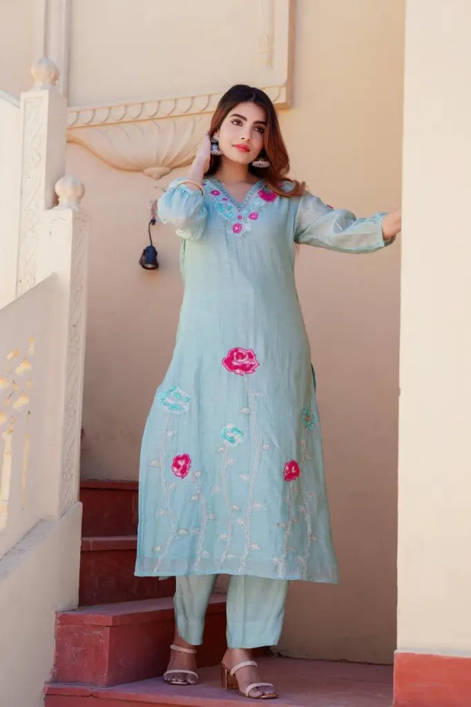 Stylish pastel Blue embroidered Suit set 2.webp