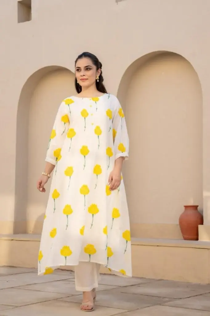 White and Yellow Block Print Kurta Pant Set (4).webp