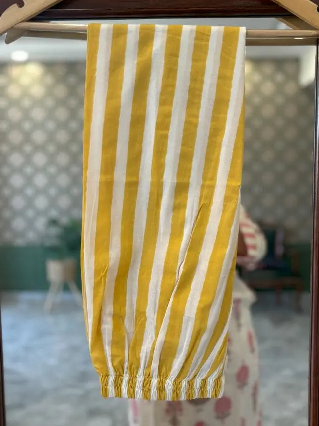 Yellow Block Print Strip Pant Suit.webp
