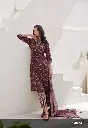 Marron V neck Floral Printed Suit with Dupatta contrast pants.webp