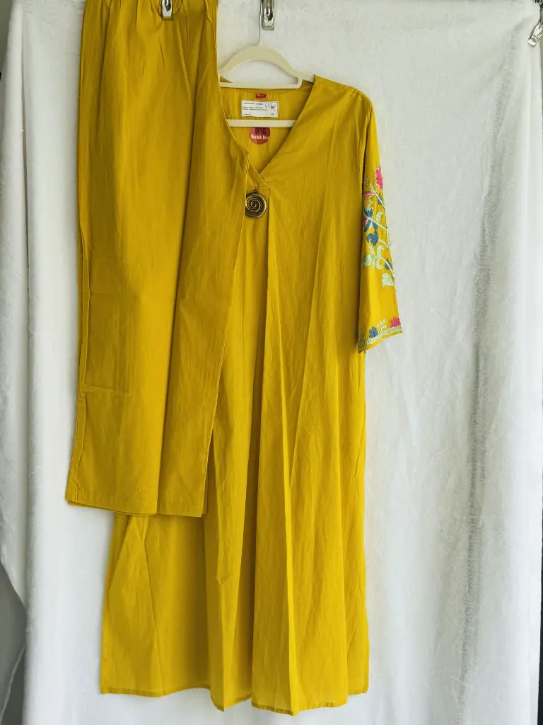 Yellow Cotton Silk with Thread work Suit 5.webp