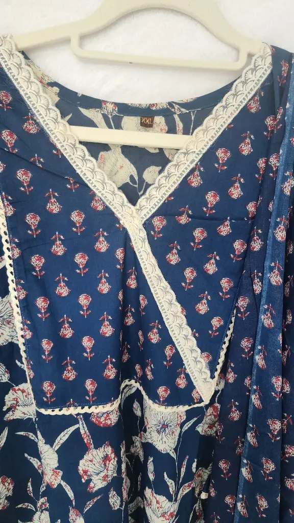 Navy Blue Cotton Floral Print Suit Lace 1.webp