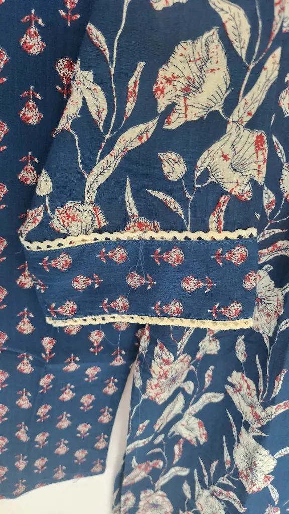 Navy Blue Cotton Floral Print Suit Lace 3.webp