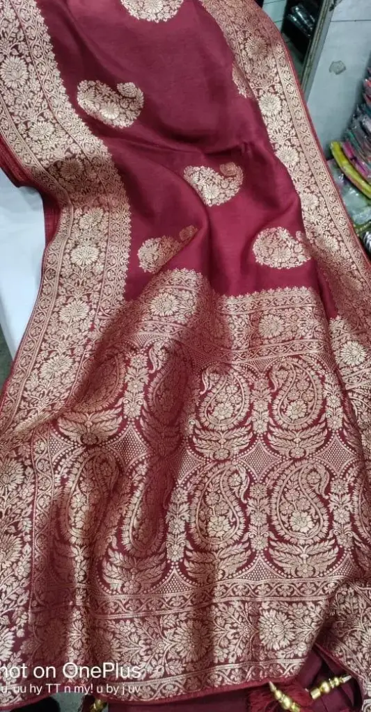 Jari weaving Premium Munga Silk Saree Maroon.webp