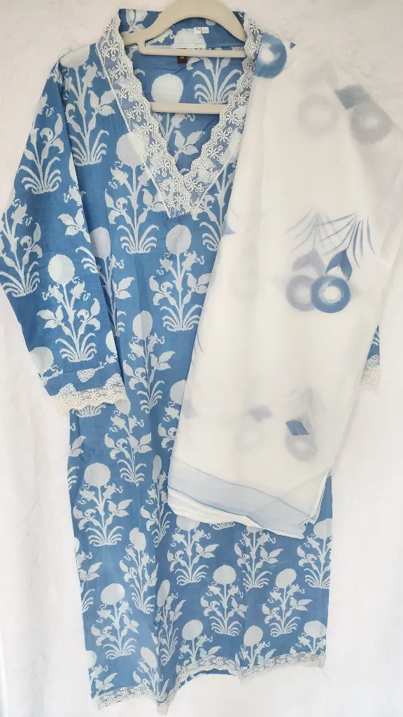 Lace with Flower Design Suit Blue.webp
