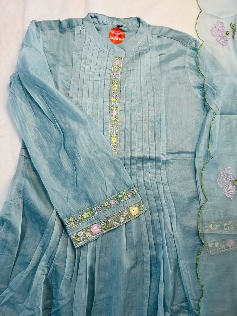 Blue   Mul Chanderi  Stylish pastel Blue embroidered kurta set5.webp