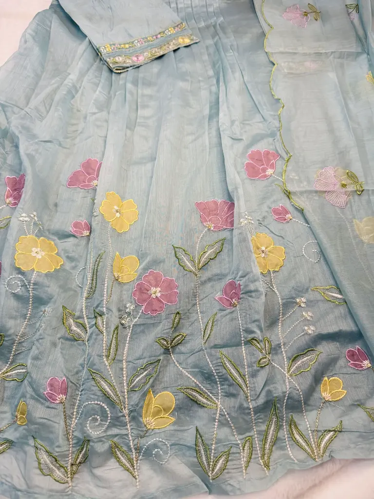 Blue   Mul Chanderi  Stylish pastel Blue embroidered kurta set7.webp