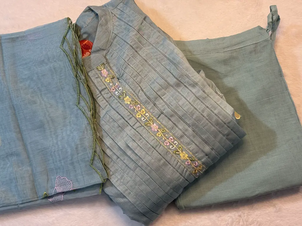 Blue   Mul Chanderi  Stylish pastel Blue embroidered kurta set10.webp
