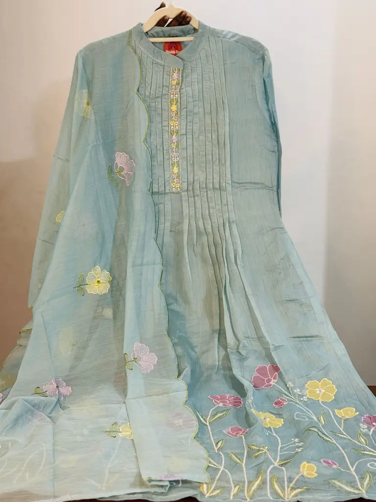 Blue   Mul Chanderi  Stylish pastel Blue embroidered kurta set9.webp