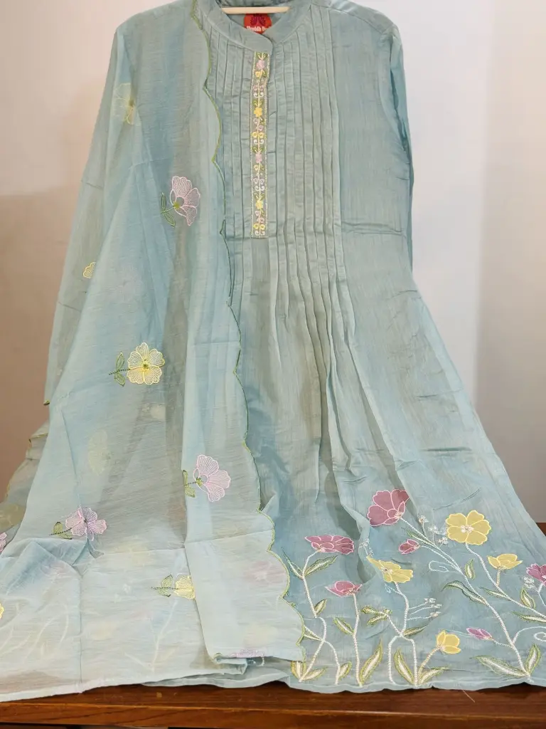 Blue   Mul Chanderi  Stylish pastel Blue embroidered kurta set8.webp