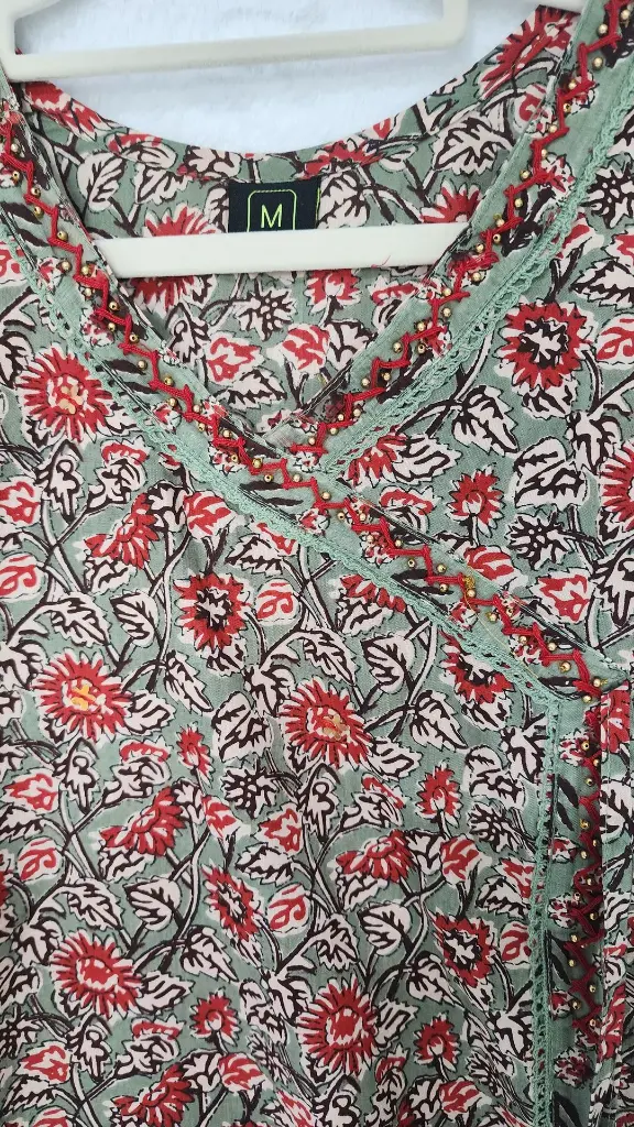 Cotton Light Green with Red flower design.webp