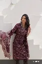 Marron V neck Floral Printed Suit with Dupatta contrast pants3.webp