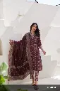 Marron V neck Floral Printed Suit with Dupatta contrast pants4.webp