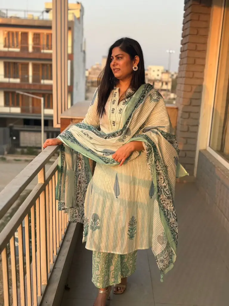 Light Blue   Cotton Jaypuri Block Print Suit.webp