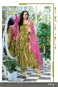 Beautyful Green striped Suit with Noodle Traps pink Dupatta.webp