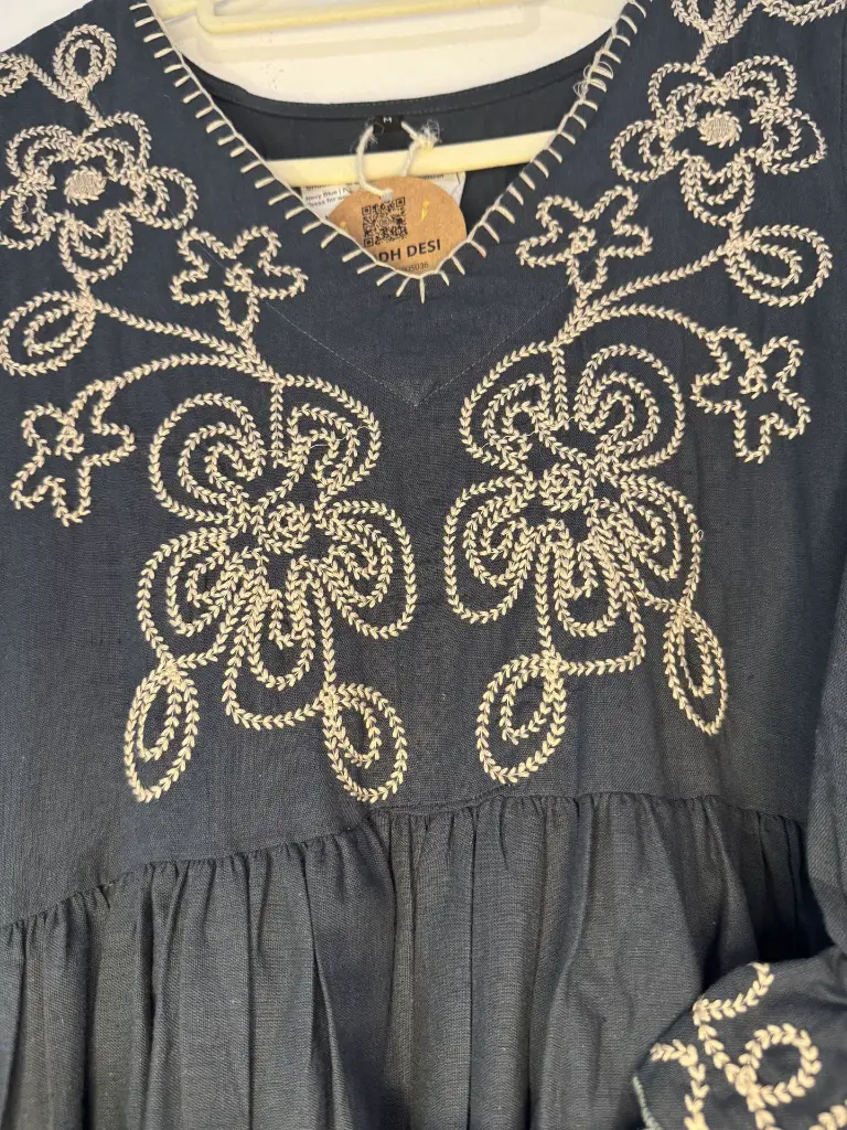 Pure cotton Hand-embroidered Dress for women (Navy Blue)5.webp