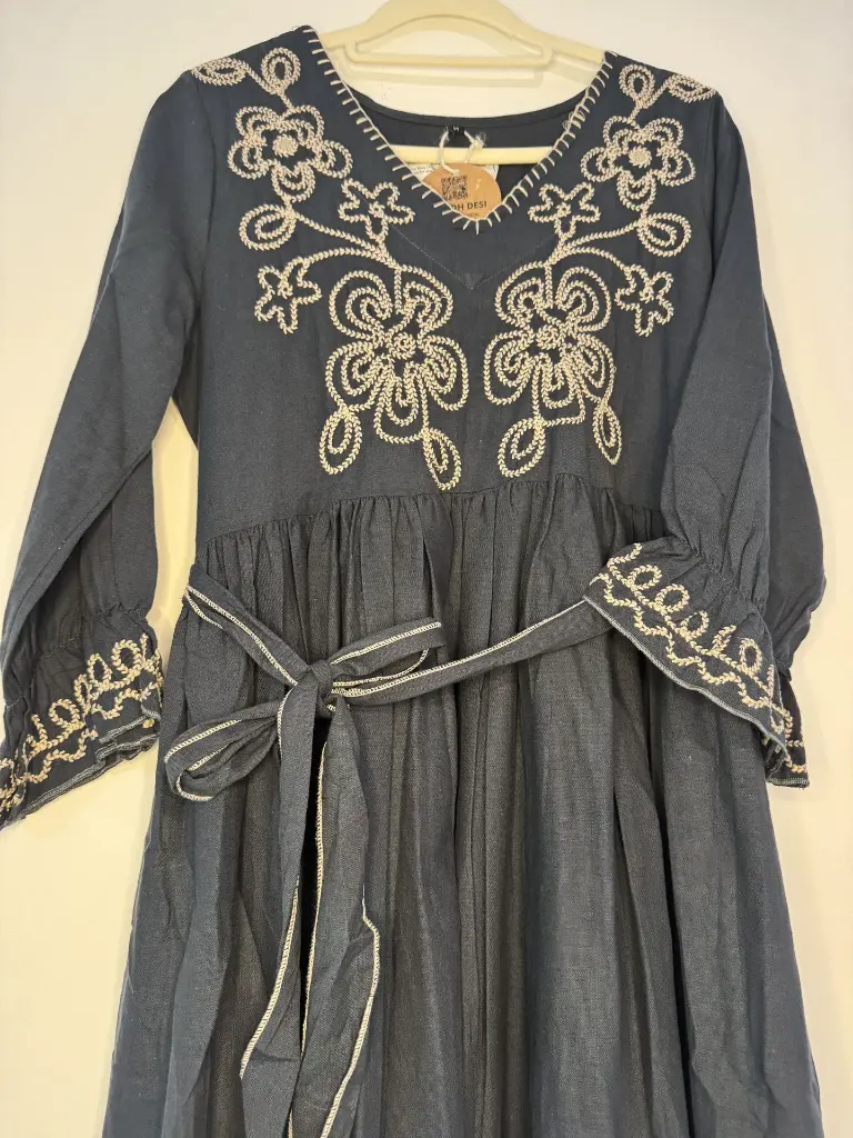 Pure cotton Hand-embroidered Dress for women (Navy Blue).webp