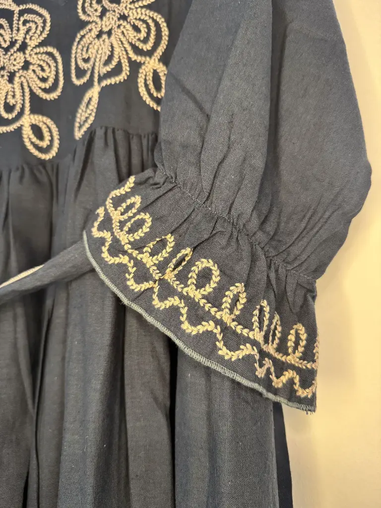 Pure cotton Hand-embroidered Dress for women (Navy Blue)2.webp