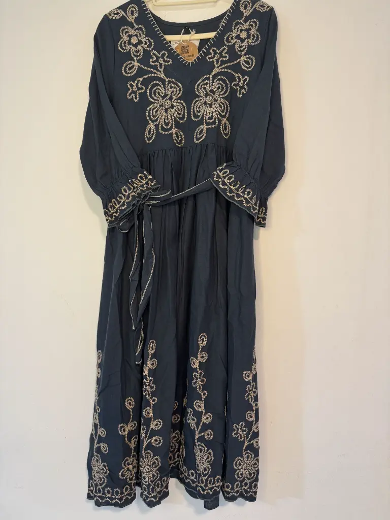 Pure cotton Hand-embroidered Dress for women (Navy Blue)1.webp
