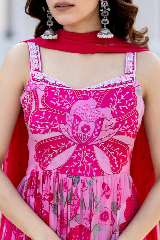 Pink Indowestern Dress with Dupata.webp
