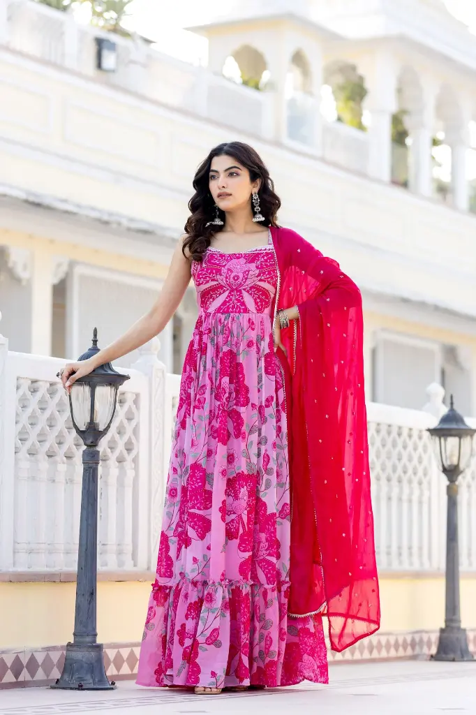 Pink Indowestern Dress with Dupata5.webp