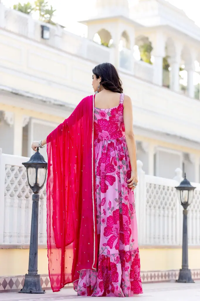 Pink Indowestern Dress with Dupata6.webp