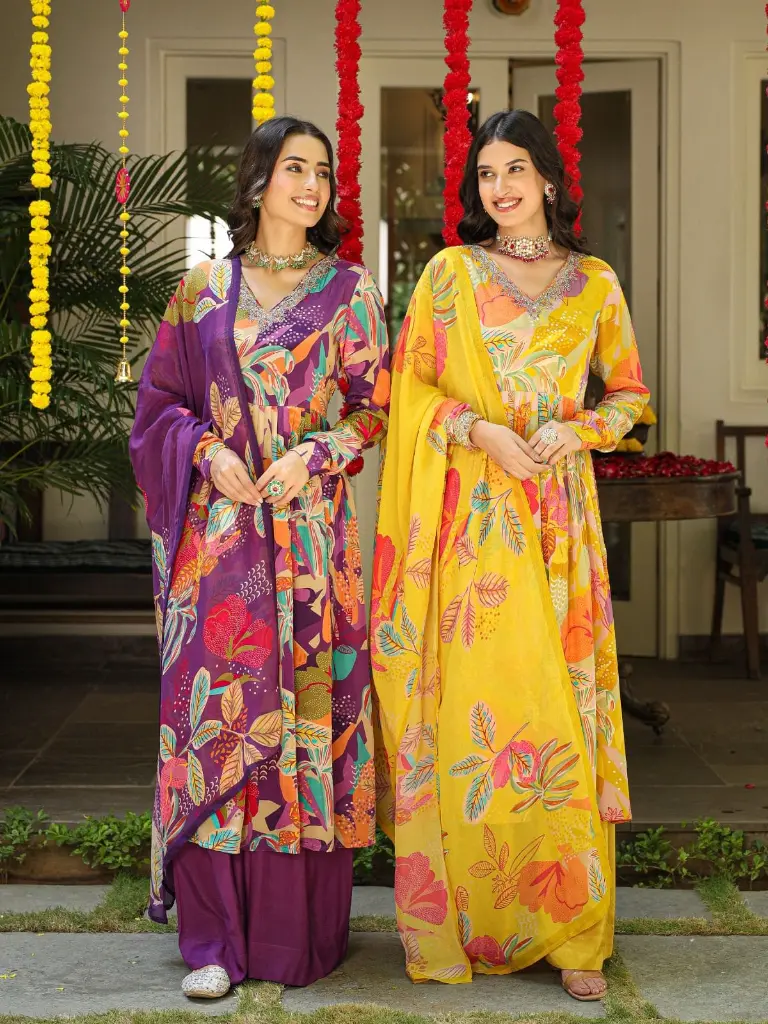 Yellow and Purple Premium Crape Party Wear Suit (4).webp