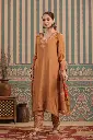 Rust light Brown  Chinnon  3 pc Suit with net with work on pant.webp