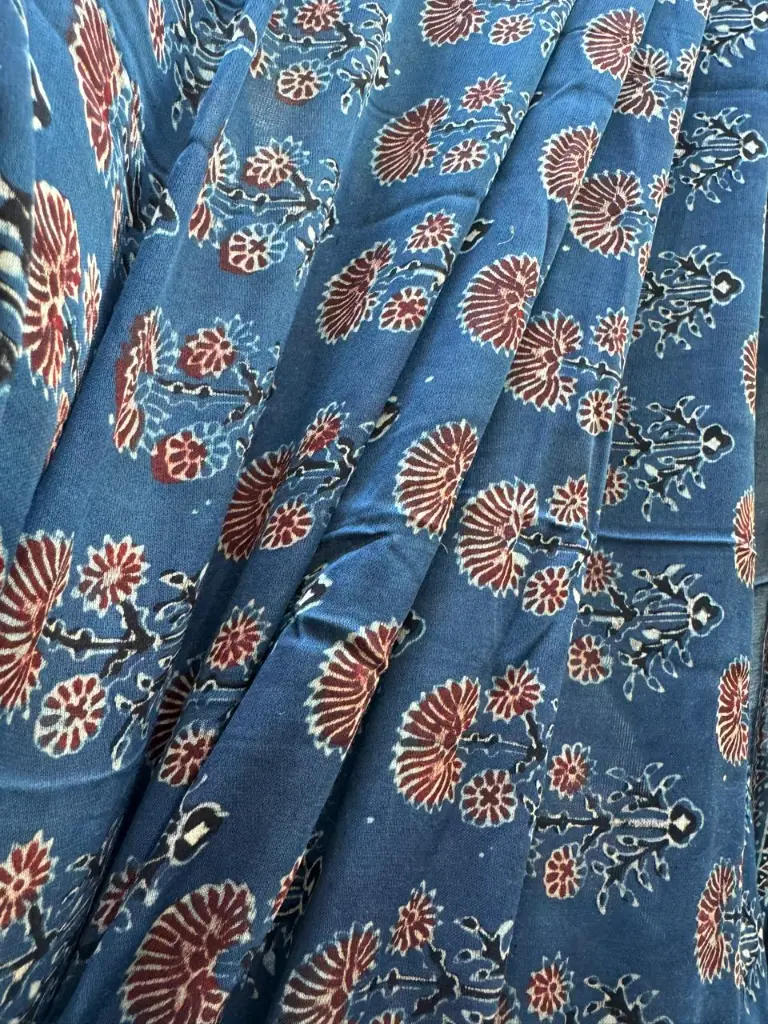 Classy Blue Ajarakh Saree Singapore - Shuddh Desi SG 4.webp