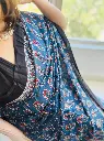 Classy Blue Ajarakh Saree Singapore - Shuddh Desi SG.webp