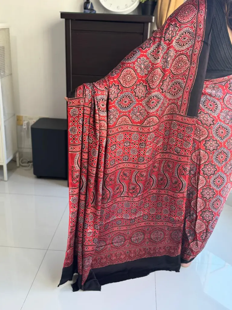 Red Ajrakh Modal Silk Saree Singapore - Shuddh Desi SG 4.webp