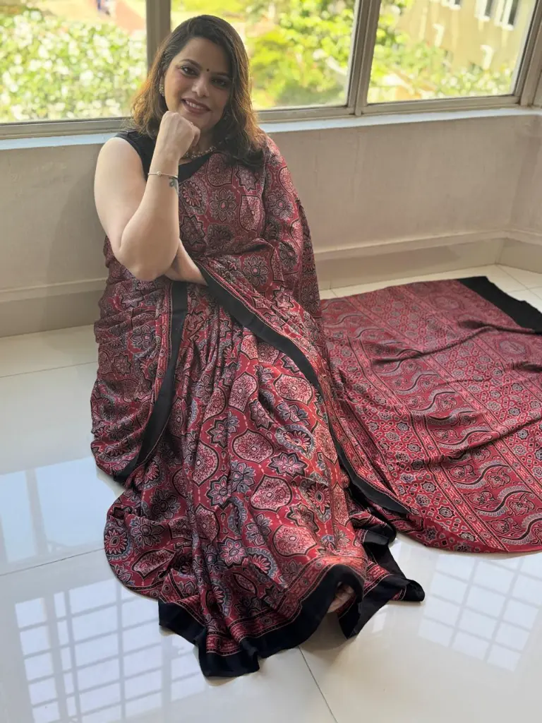 Red Ajrakh Modal Silk Saree Singapore - Shuddh Desi SG 1.webp