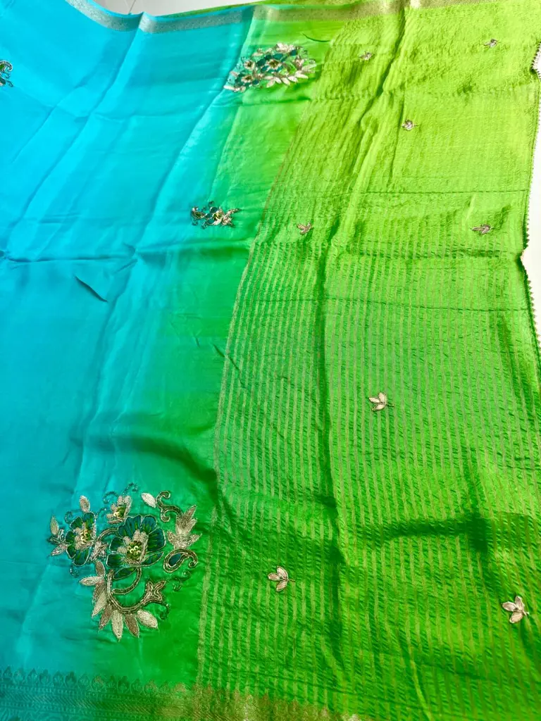 Munga Silk with Zardozi work and Jari Border-Shudhdesi Sg 1.webp