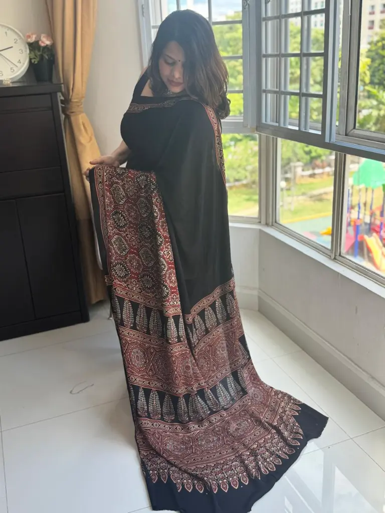Black and Red   Ajrak Modal Half half- Shuddhdesi sg 5.webp