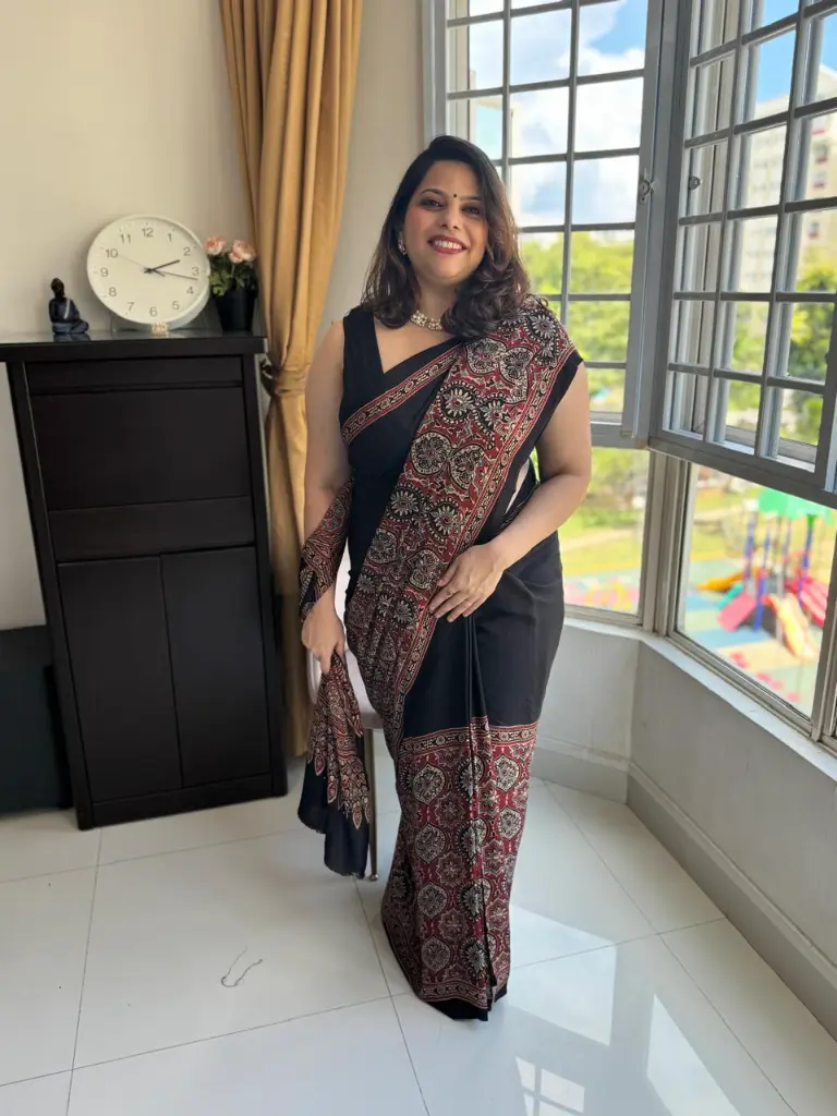Black and Red   Ajrak Modal Half half- Shuddhdesi sg 3.webp