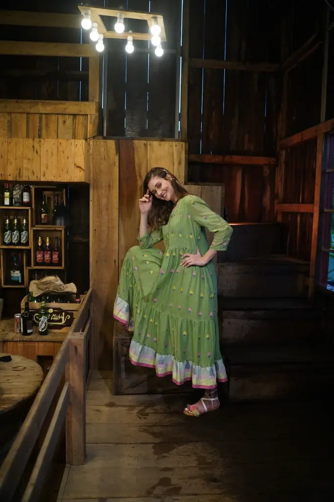 Green Pure Cotton Jamdani Dress  (1).webp
