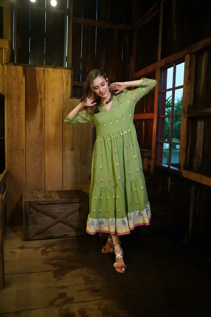 Green Pure Cotton Jamdani Dress  (2).webp