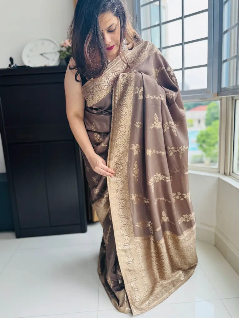 Light Coffee colour organza Saree-Shuddhdesi Sg.webp