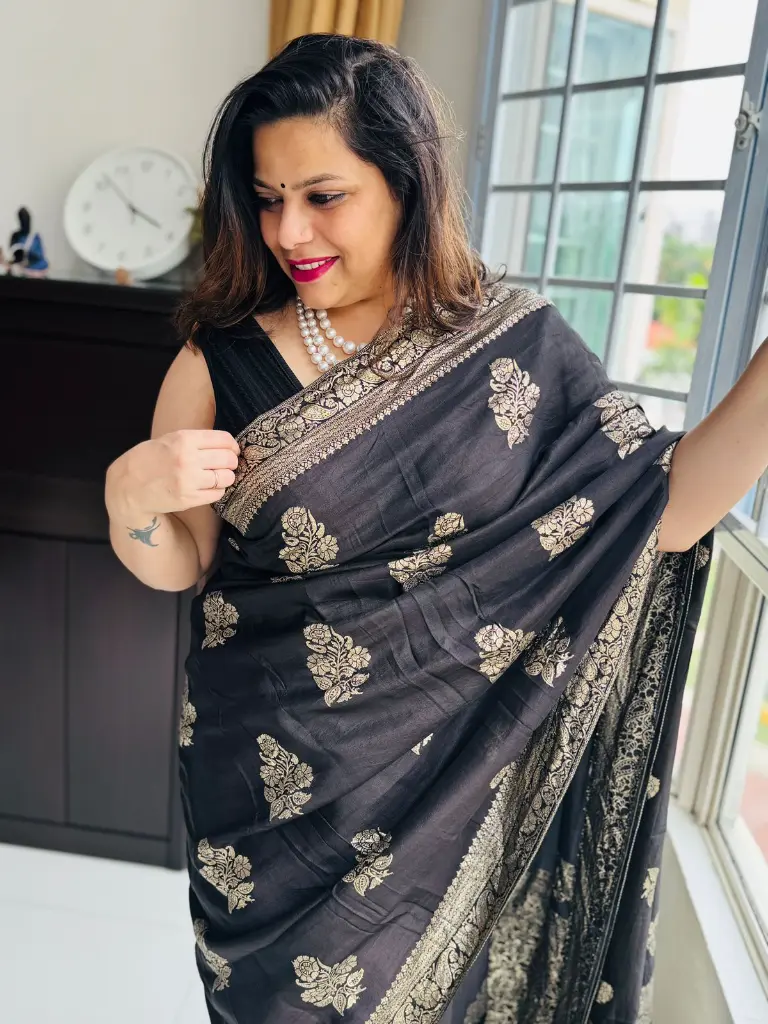 Black Organza Zari border Saree-Shuddhdesi Sg 4.webp