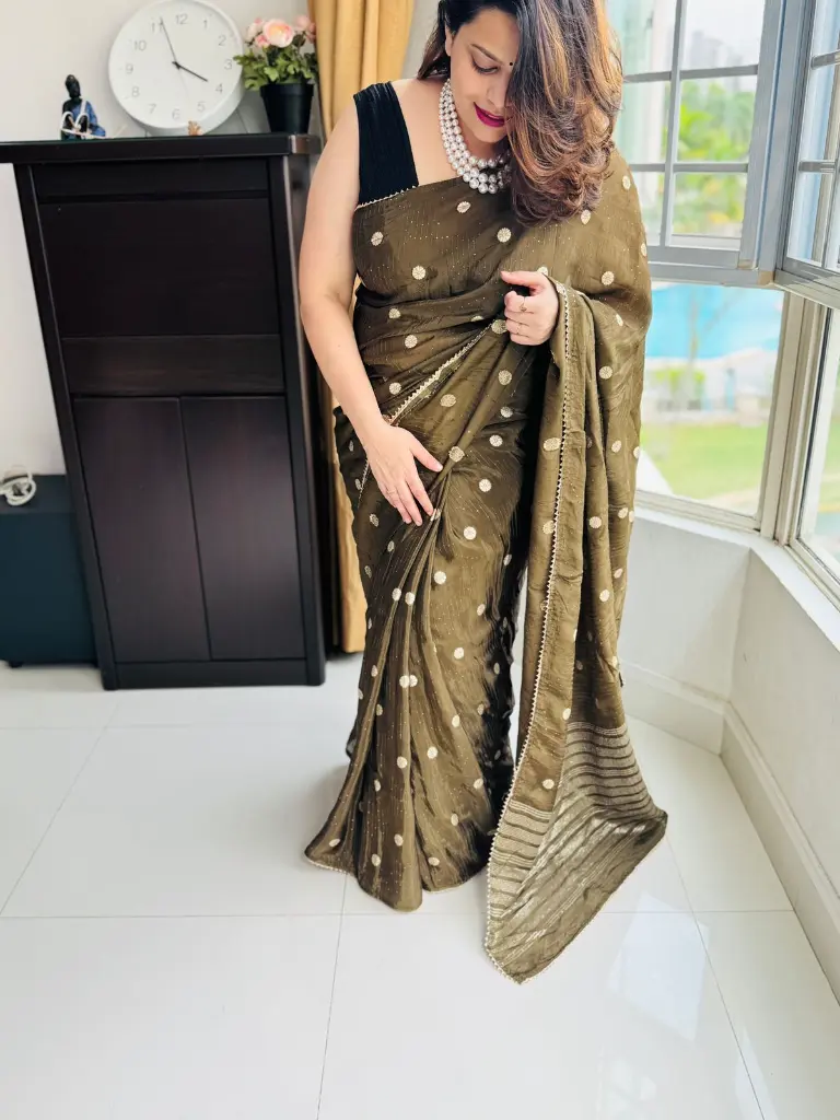 Pestal light Heena (Mehendi)  Premium organza silk 1.webp