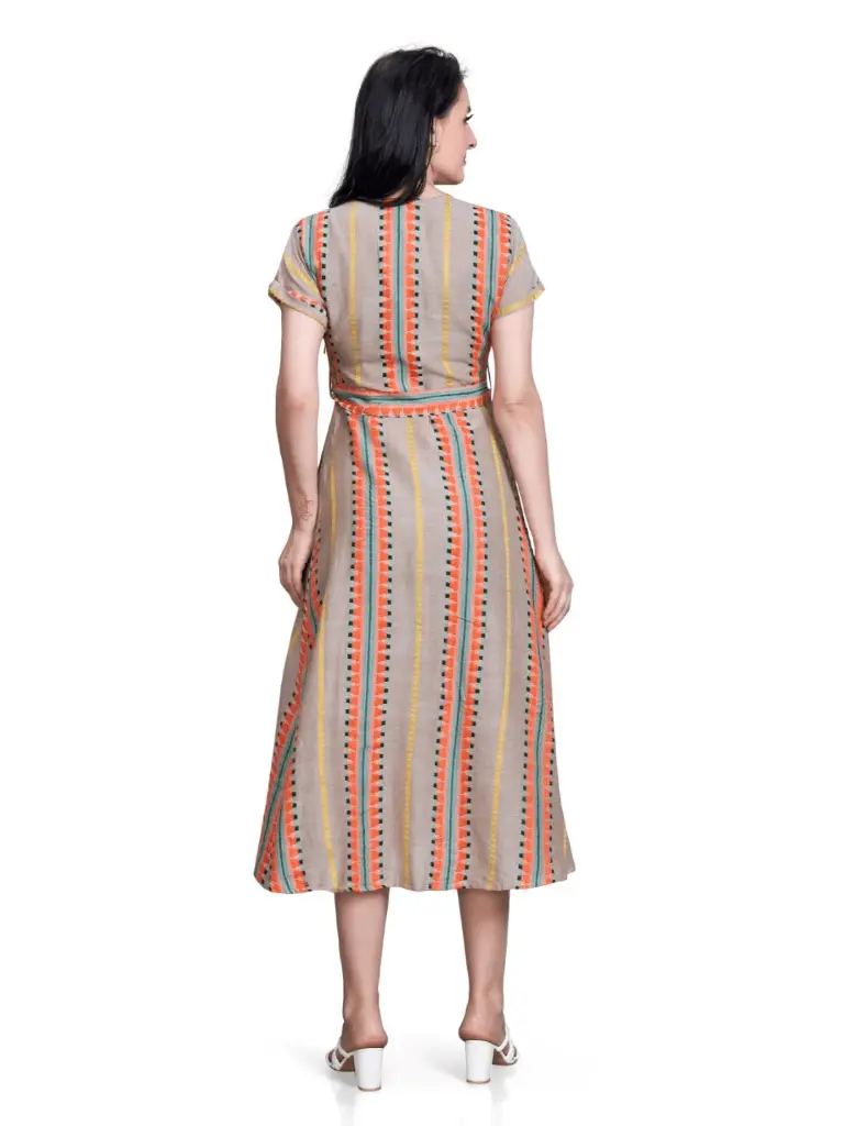 Embroidered Dress Woven Fabric Beige and Orange 2.webp