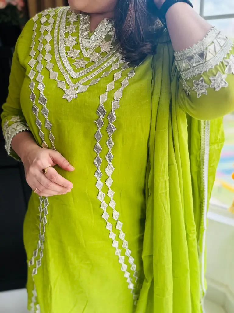 Green gota patti work A-line suit 5.webp