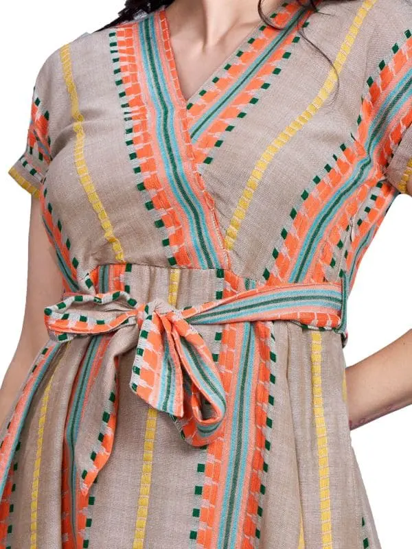 Embroidered Dress Woven Fabric Beige and Orange 3.webp