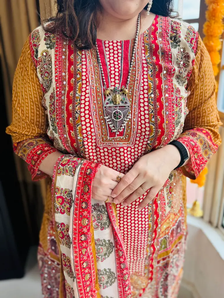 Multi colour Crape Suit  Swarovski ( mustard) 3.webp