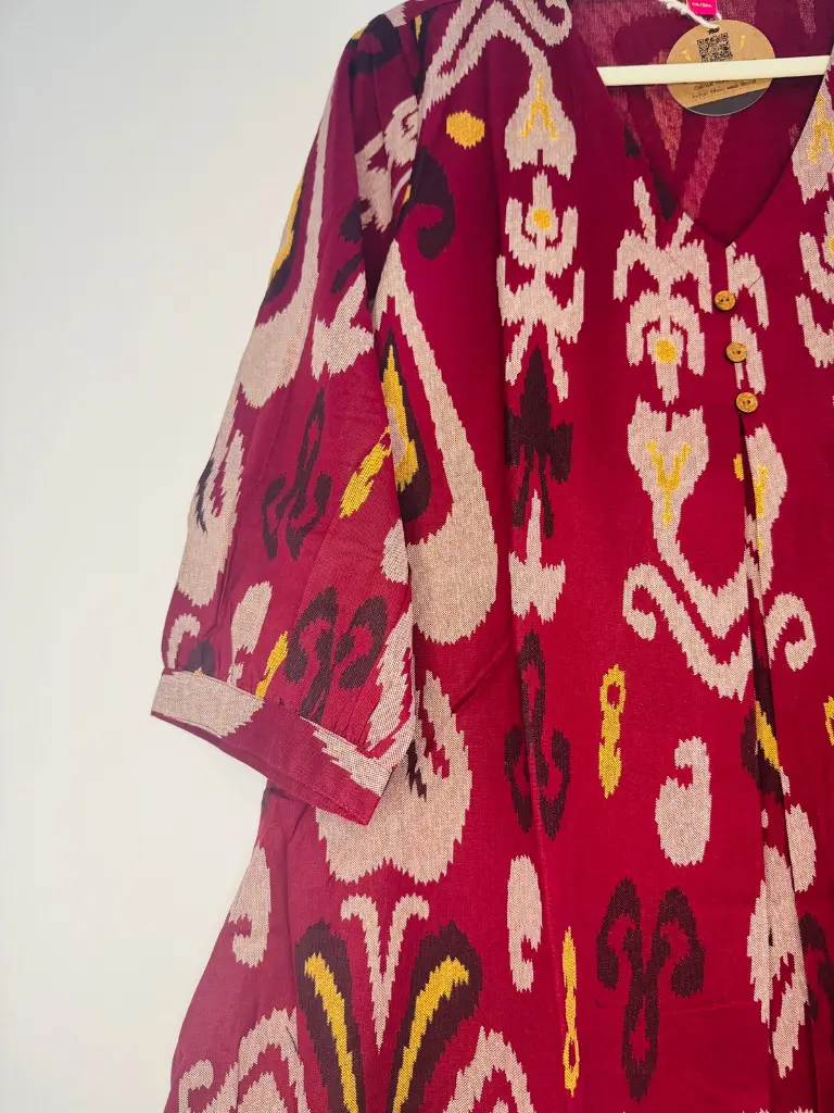 Red Traditional Ikat Print Dress 7.webp